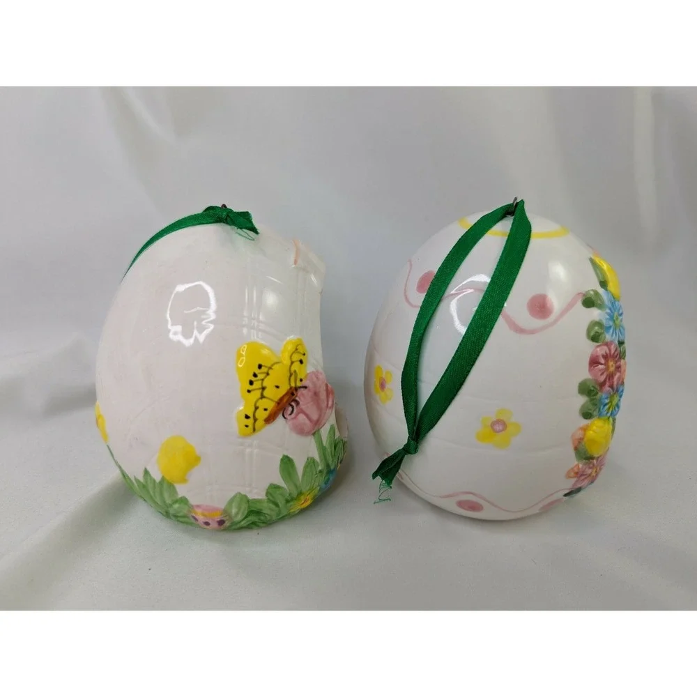 K's Collection Ceramic Egg & Rabbit Figure Ornament‎ Lot of 2 Hanging